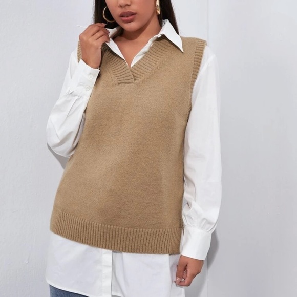 Delilah Wear Sweaters - tan v neck Sweater vest